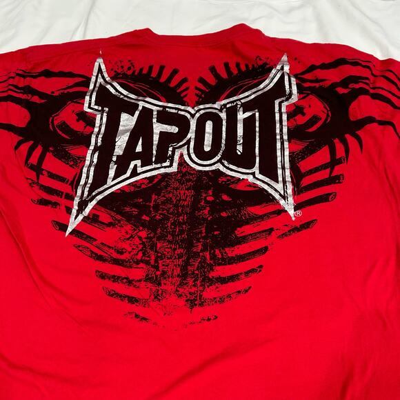Vintage y2k Cyber Grunge Tapout Double sided Affliction style red t shirt mens - Picture 6 of 7